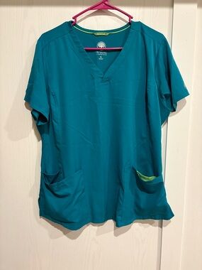 Healing Hands Teal V-Neck Short Sleeve Scrub Top
